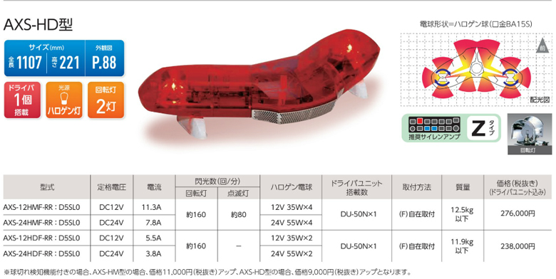 パトライト・PATLITE 回転灯 車輌・自動車 走行時に使用 AXS-HD ...