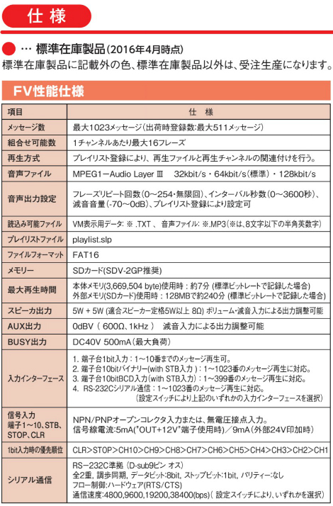 FV-511A パトライト社　カード式長時間再生音声合成報知器